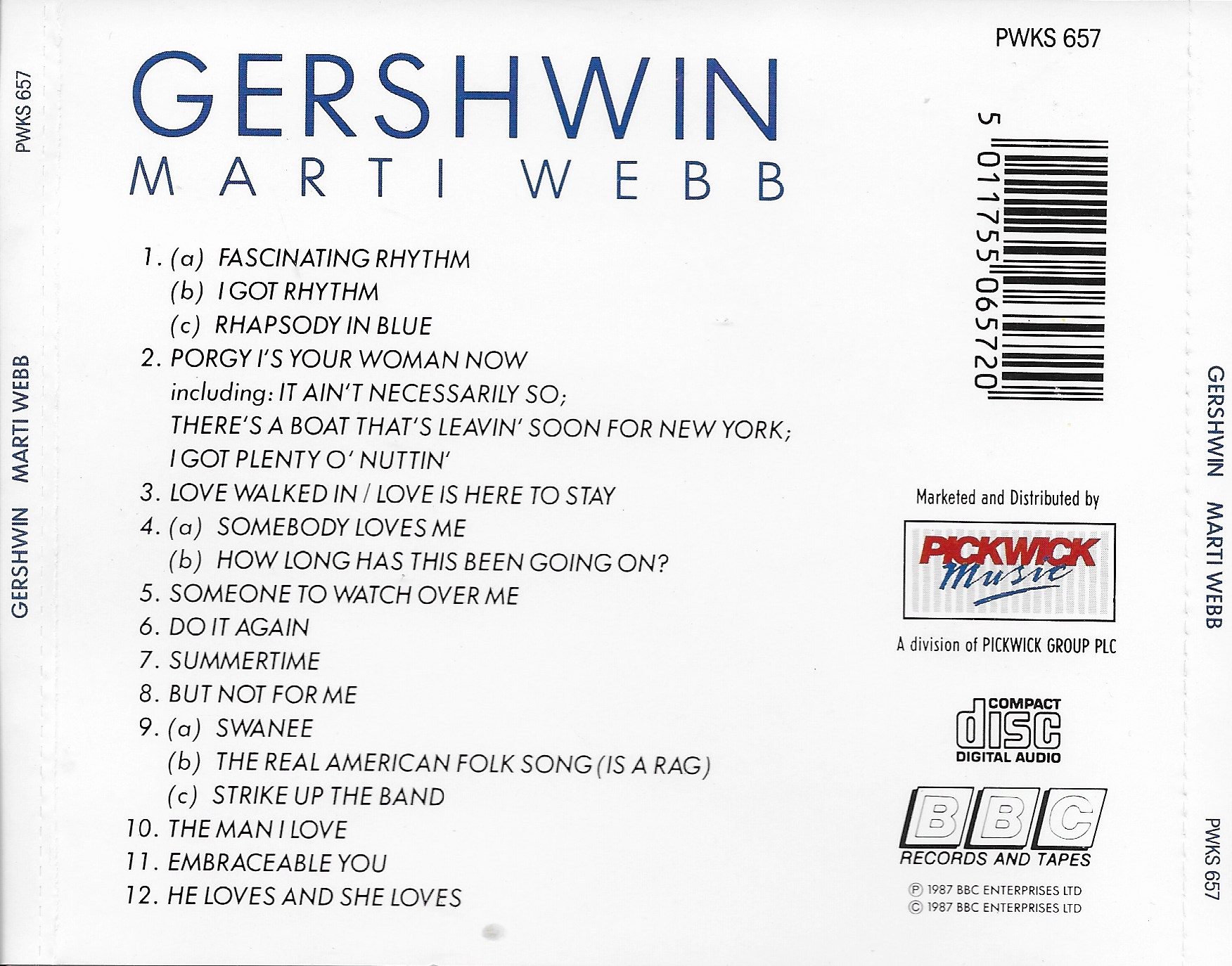 Picture of PWKS 657 Marti Webb sings Gershwin by artist Gershwin / Marti Webb  from the BBC records and Tapes library